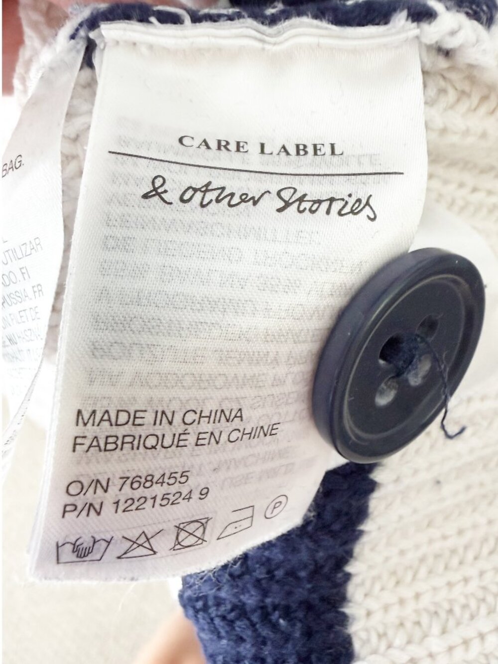 & Other Stories Wool Blend Navy & White Striped V‑Neck Cardigan S - Picture 8 of 12